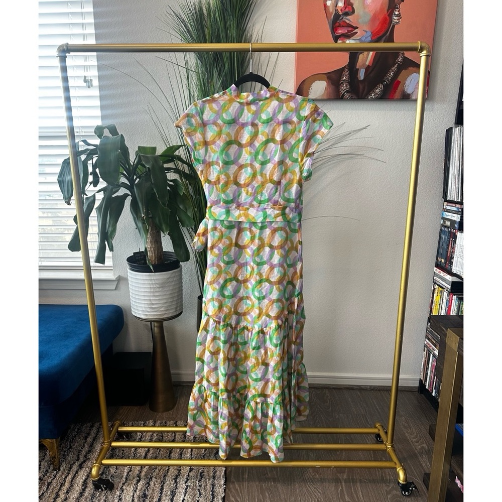 Sandro Printed Linen and Silk-blend Midi Dress - Size 38FR/6 US - Picture 9 of 14
